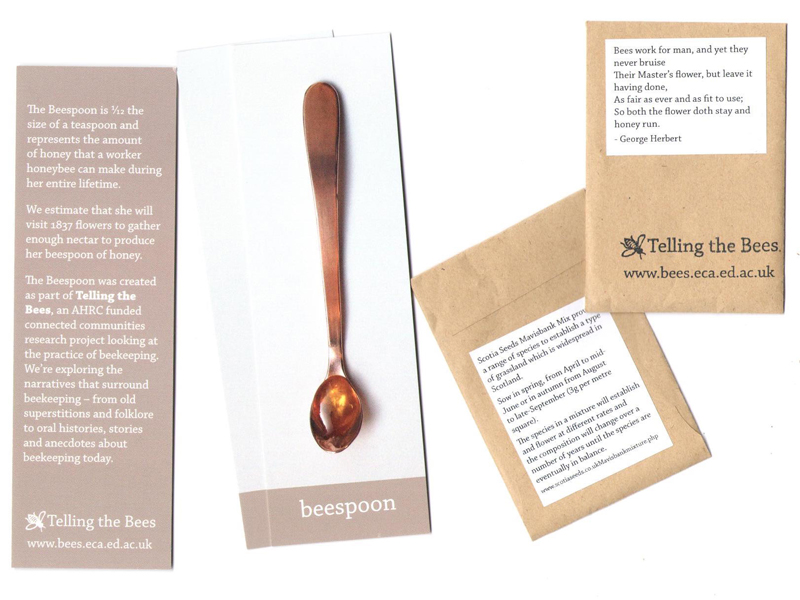 Beespoon bookmarks and bee-friendly seed.